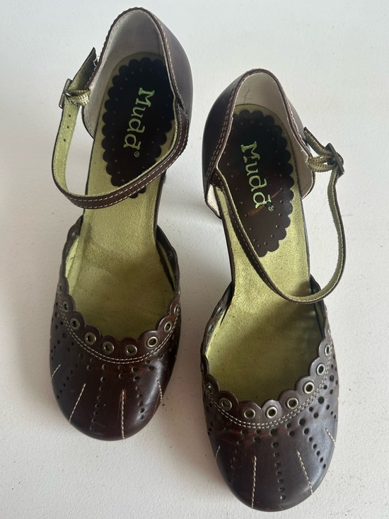 Mudd Shoes - Mudd Brown Ankle-Strap Heels with Scalloped Eyelet Detail